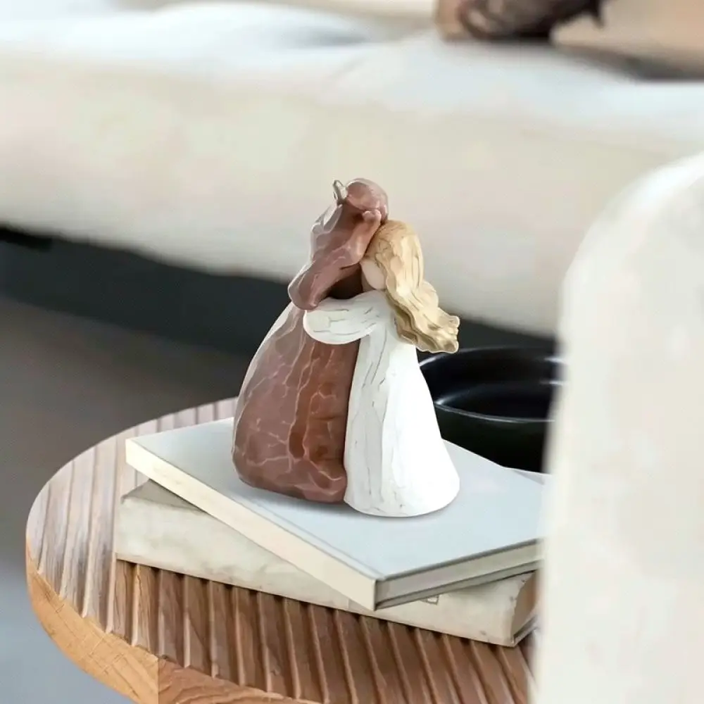 Girl Hugging Horse Resin Figurine Modern Decorative Statue For Desk Shelf Home Office Ornament Artistic Table Decor