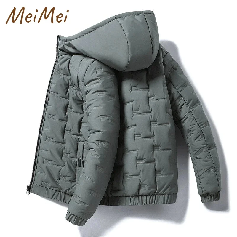 

Korean Casual Windproof Warm Parka All-match Solid Color Hooded Jacket Men's American Steel Pattern Fashion Winter Clothes