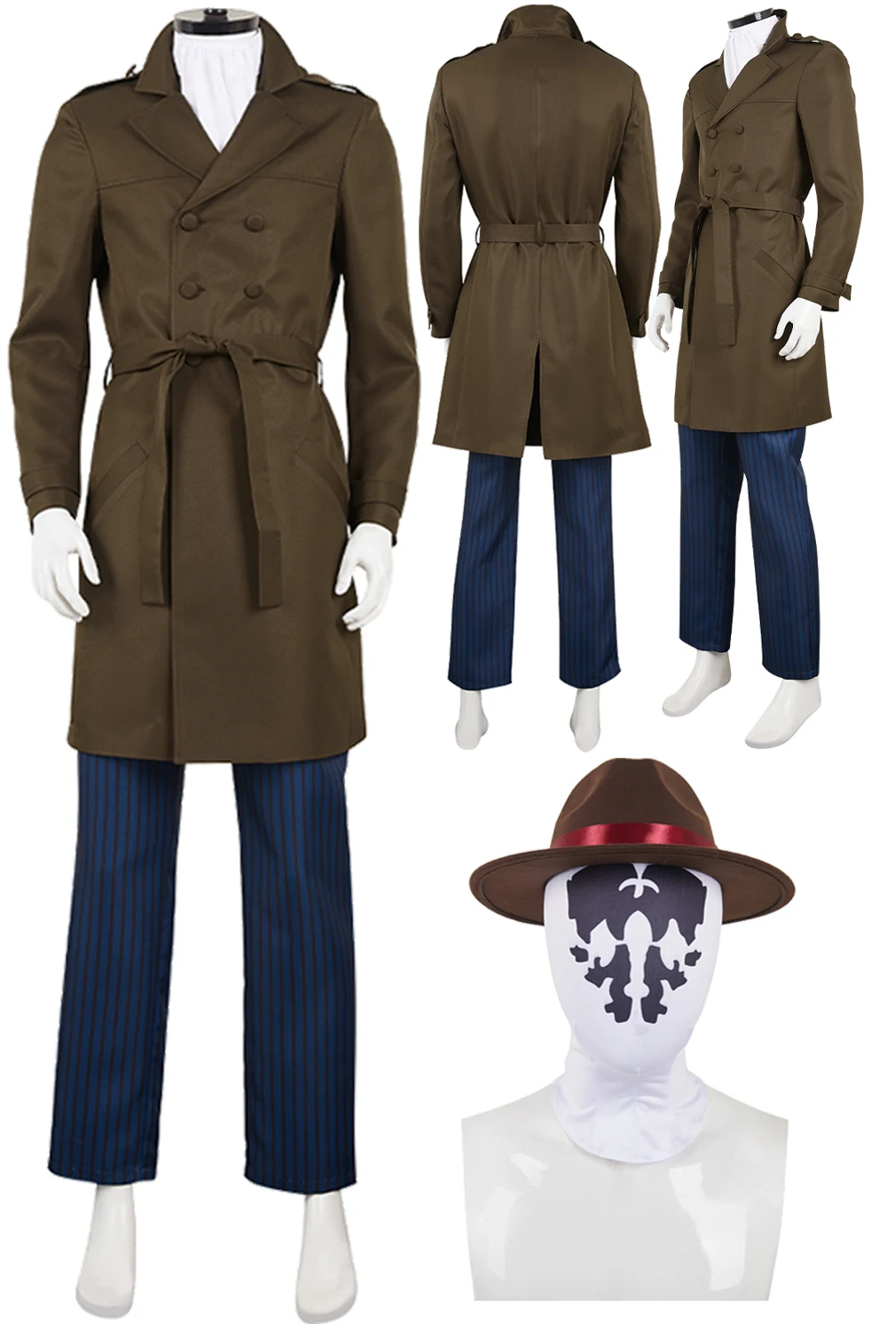 

Rorschach Cosplay Men Costume 2024 Movie Watcher Roleplay Outfits Superhero Disguise Hat Coat Pants Set Halloween Party Suits