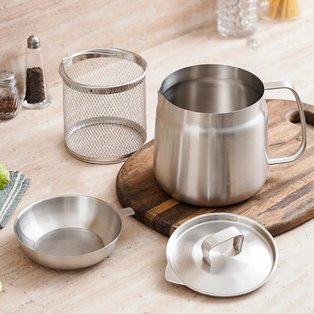 

1.5/2L Kitchen Fryer with Filter Leak-proof Stainless Steel Versatile Oil Filter Vessel Multi-function Frying Tank Kitchen Tools