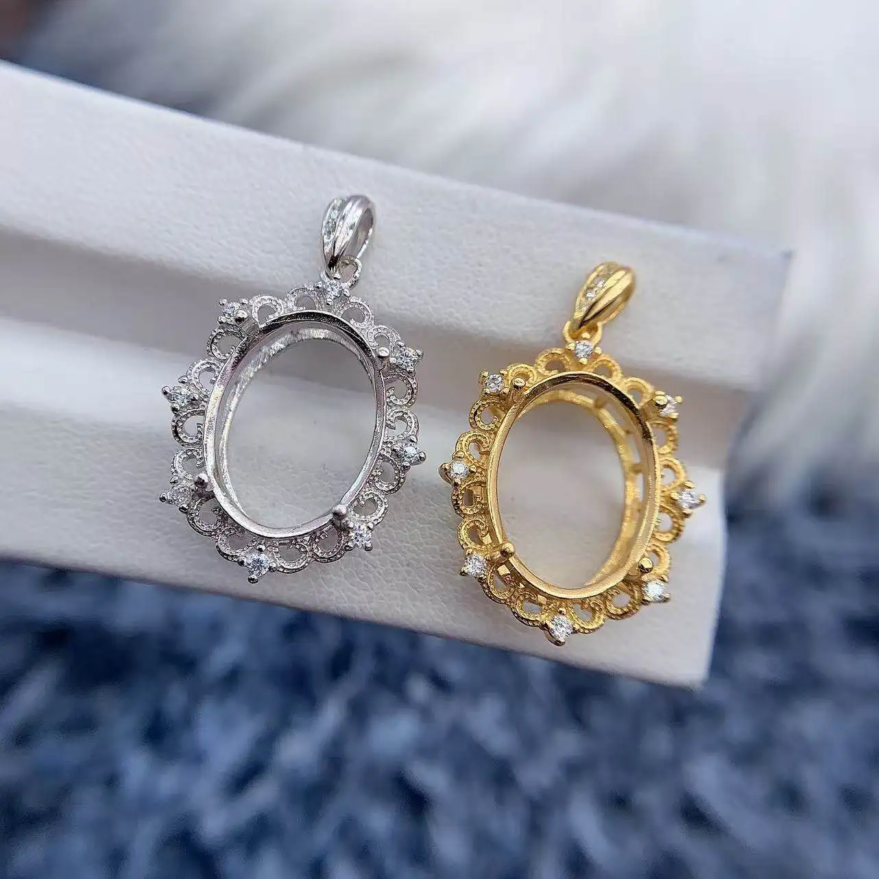 

MeiBaPJ Inlay Oval 12*16mm S925 Sterling Silver DIY Large Size Luxury Pendant Setting Holder Women Fine Charm Jewelry Wholesale