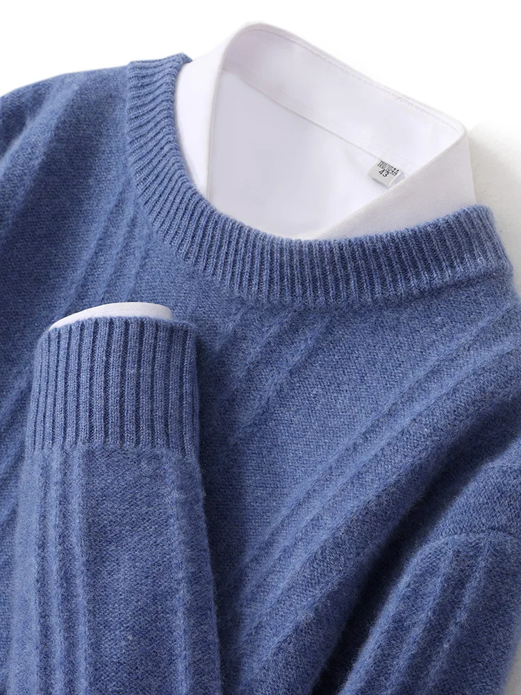 

Зимний однотонный кашемировый свитер, мужской толстый свитер с круглым вырезом, молодежный деловой свитер, повседневная вязаная рубашка.