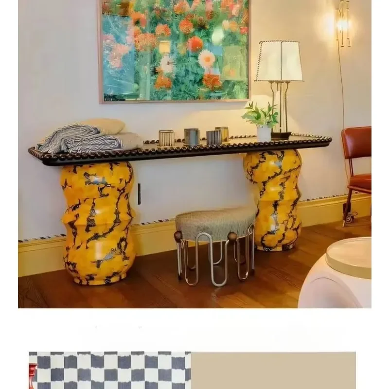 Nordic entrance table American retro fiberglass console rectangular solid wood entrance