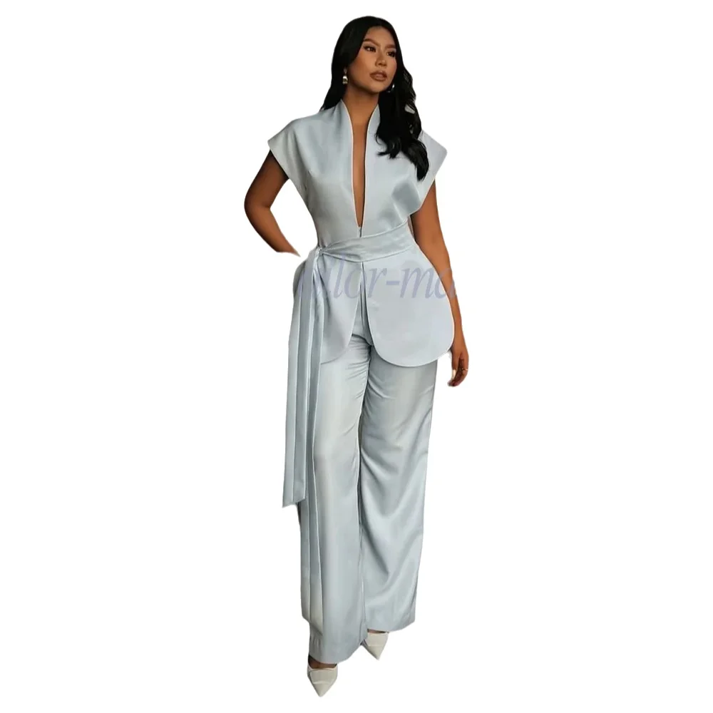 Moderne damespakken voor bruiloft, zakelijke mode, 2-delige sets, elegante damessets, outfits, korte mouwen, jas, broek, op maat gemaakt - afbeelding 2
