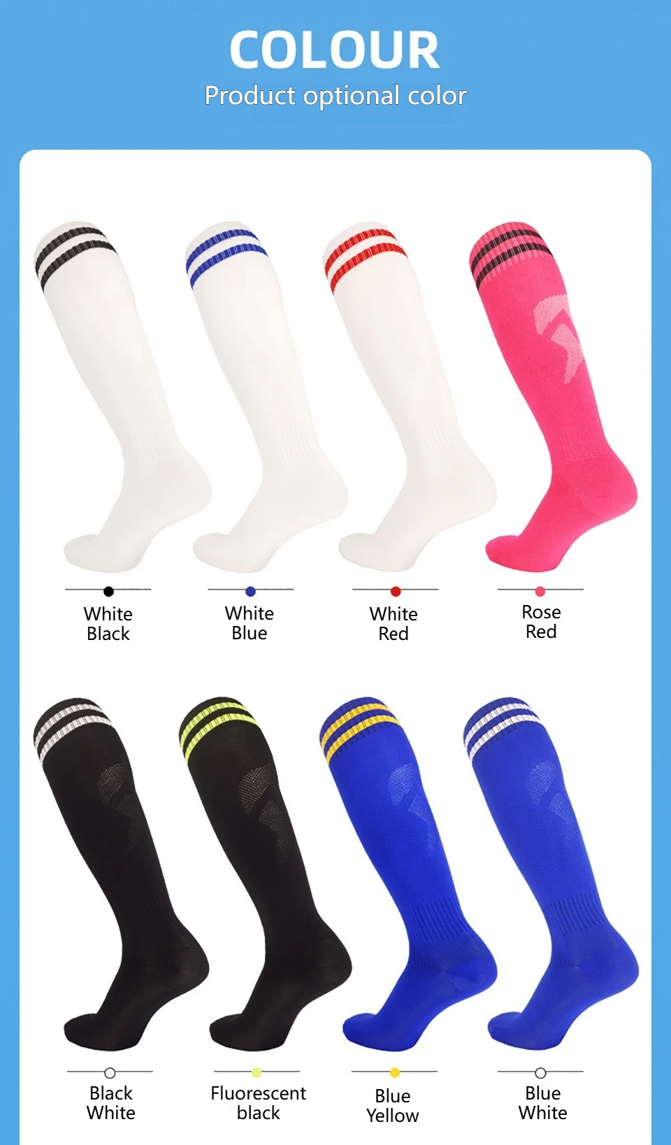 Loogdeel Fußballsocken, lange Röhrensocken aus Baumwolle für Erwachsene und Kinder, Leggings, Strümpfe, rutschfeste Fußball-, Baseball-, Lauf- und Sportsocken – Detail 8