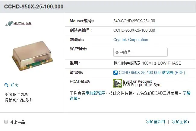 CCHD-950X-25-100.00M 100MHZ Active Crystal Oscillator Femtosecond Low Phase Noise OSC Industrial Grade