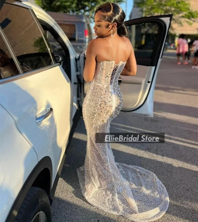 Luxe Parels Prom Dresses 2023 Zwarte Meisjes Feestjurk Sequin Afrikaanse Zeemeermin Avondjurken vestidos de fiesta Aangepaste