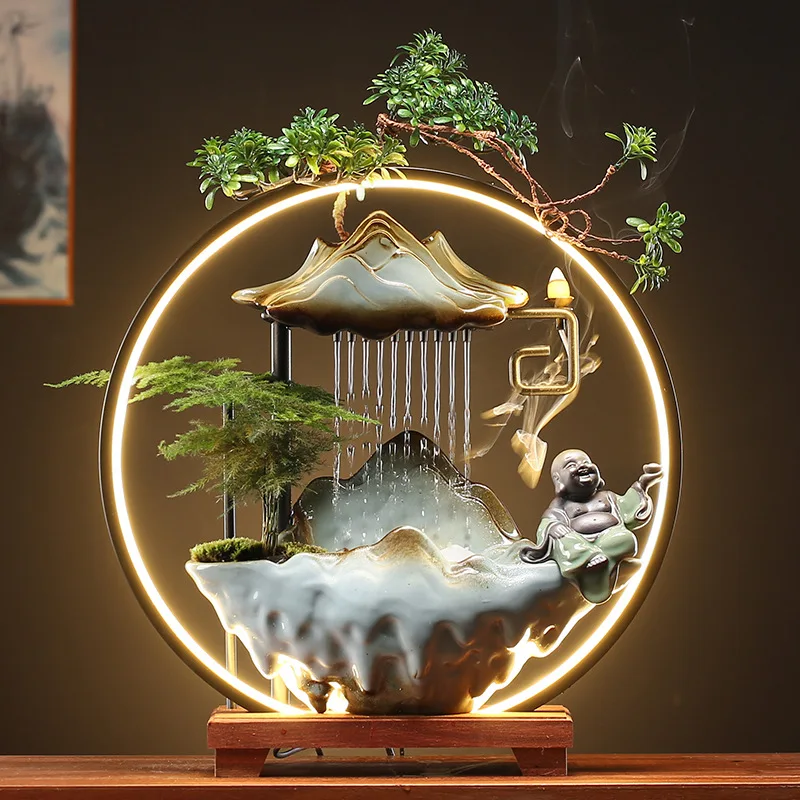 Lucky Water Fountain Decoration Creative Home Lamp Ring Backflow Incense Office Entrance Fortune Desktop Opening Gift