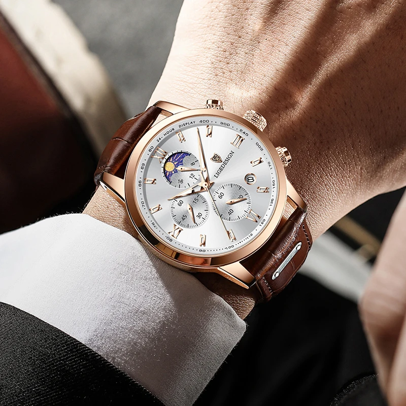 LIGE メンズ腕時計ファッションクォーツ時計トゥールビヨン時計本革防水時計メンズミリタリー腕時計男リロイ Hombre