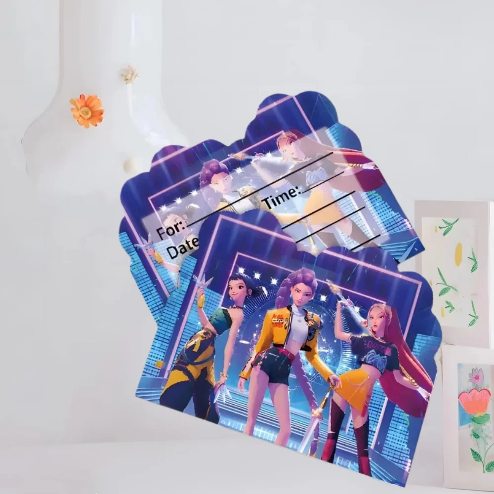 2025 Kpop Demon Hunters Cartão de convite temático Mini cartão de felicitações Tipo de página única Suprimentos para festa de aniversário e eventos