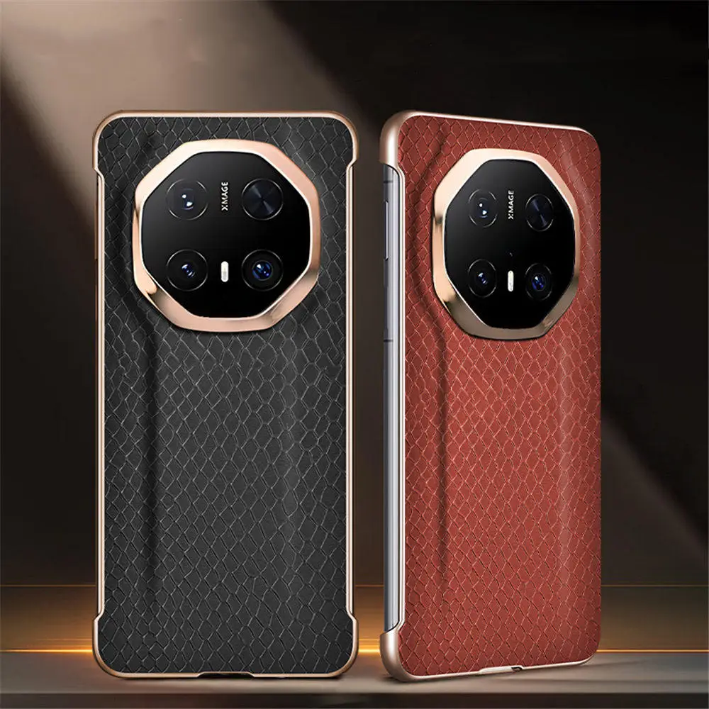 

Premium Cowhide Leather Frameless Case for Huawei Mate 60 70RS Python Pattern Back Cover