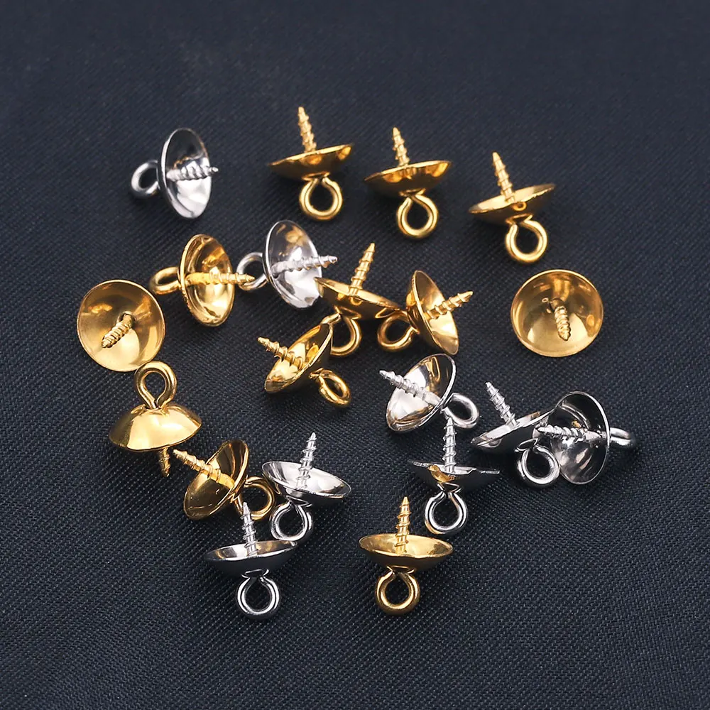 20pcs Stainless Steel Screw Eye Pin Bail Pegs Half Drilled Beads Charms Connectors for Jewelry Making