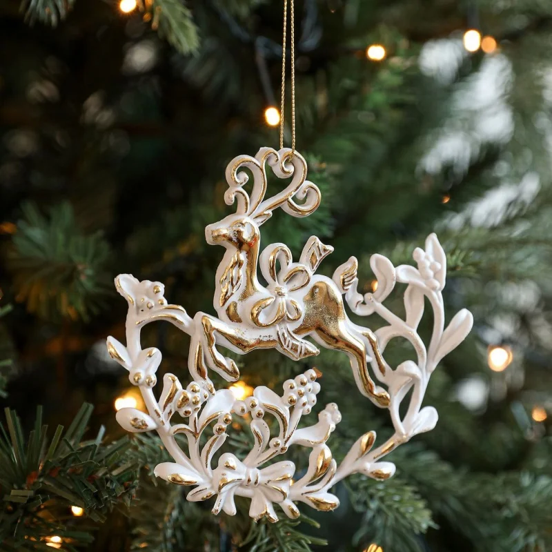 

New White Gold Christmas Tree Decoration Plastic Conch Xmas Tree Ornament Elk Cartoon Christmas Hanging Ornament Winter Party