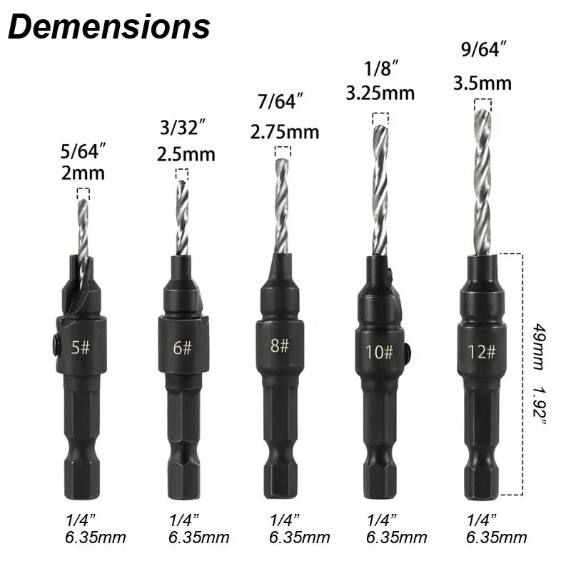 Countersink Drill Bit Set for Wood Counter Sink Wood Pilot Screw Hole Cutter Counterbore Reamer Tapered Chamfer Woodwooking Tool