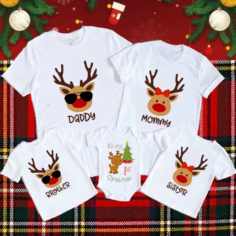 Daddy Mommy Brother Sister Baby Merry Christmas Family Matching Clothes Funny Dad Mom and Me Look Christmas Outfits Holiday Gift