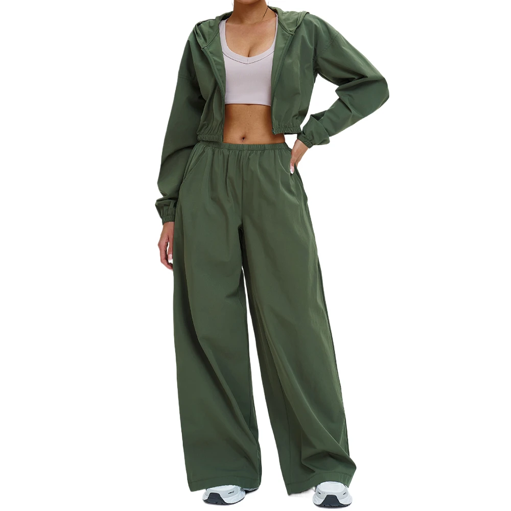 AliExpress 2 Piece Yoga Set Women's Sports Sun Protection Set Zipper Windproof Hooded Sun Protection Leisure Set Outdoor Sports Cycling Set