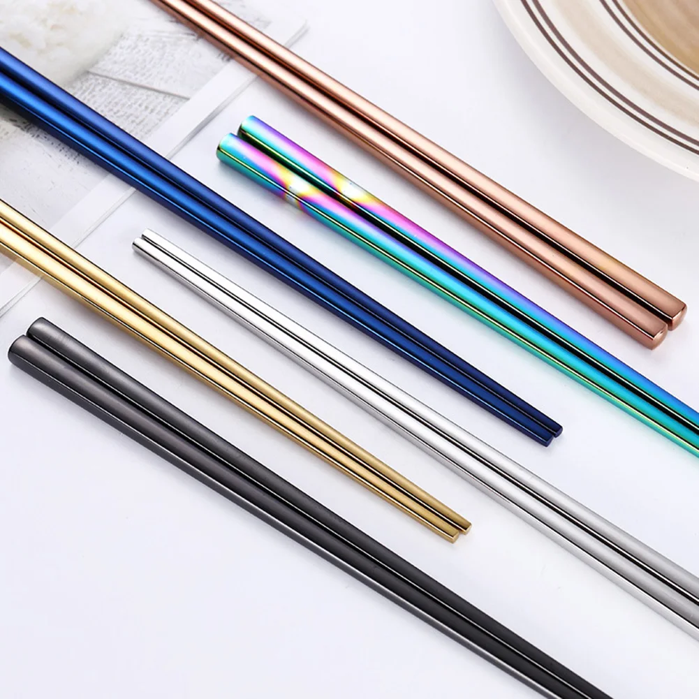 2pcs Chopsticks Non-Slip Chinese Stainless Steel Reusable Metal Chopstick For Sushi Hashi Food Sticks Tableware Kitchen Tool