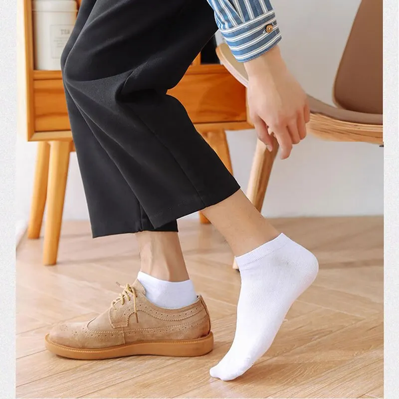 5 Pairs Mens Polyester Fiber Socks Short Sleeve Sweat Absorbing Low Top Shallow Mouth Classic Four Seasons White Socks