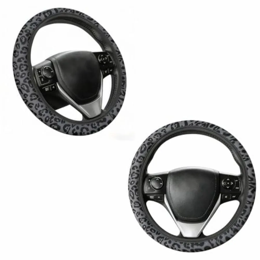 

Black Leopard Print Cheetah Elastic Steering Wheel Cover, Non-Slip Breathable Neoprene Steering Wheel Covers, Women Leopard Car