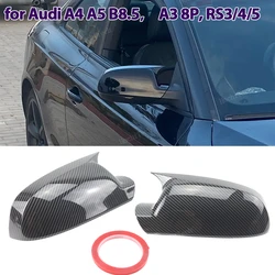 2x Carbon Fiber Look Add-on style Rearview Mirror Cover Cap Black for Audi A4 A5 S4 S5 B8.5, RS3 RS4 RS5, A3 8P B8.5 Horn shape