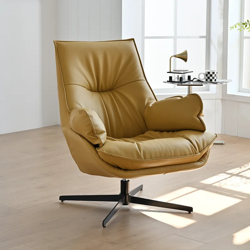 

Italian light luxury single sofa chair living room balcony rotatable leisure minimalist leather can lie down and sleep