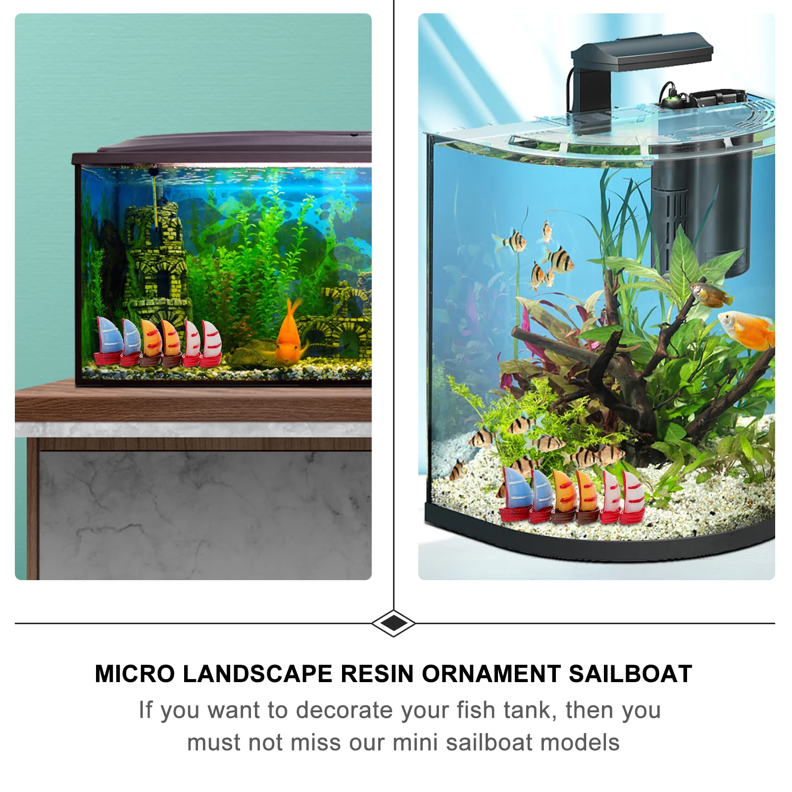 

30pcs Resin Sailboat Figurines White 5 Yellow 5 Blue Mini Decorations for Aquarium Fish Tank Plant Pot Realistic Craftsmanship