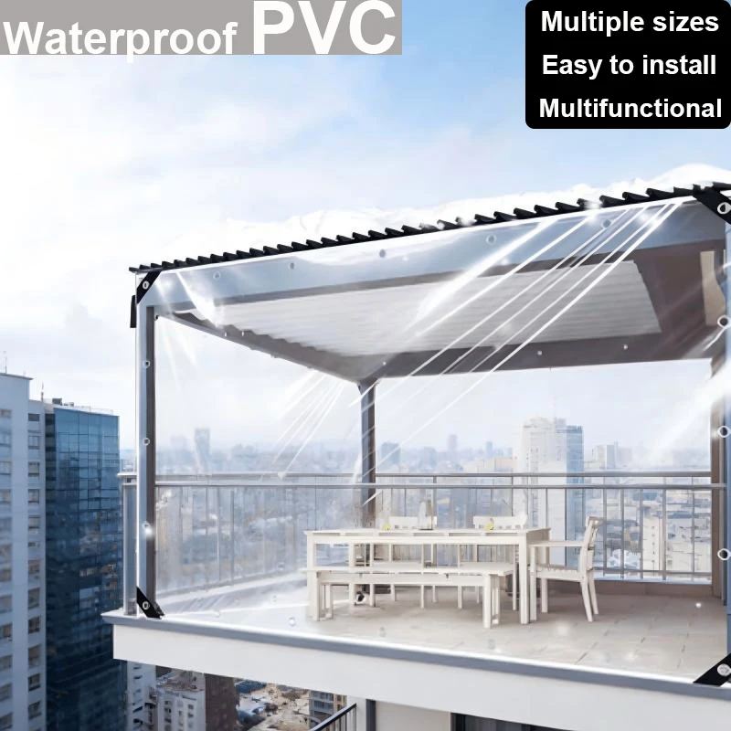 Clear PVC Grid Waterproof Sheet Heavy Duty Rain Cover with Metal Eyelets Outdoor Garden Patio Plant Protection Tarpaulin