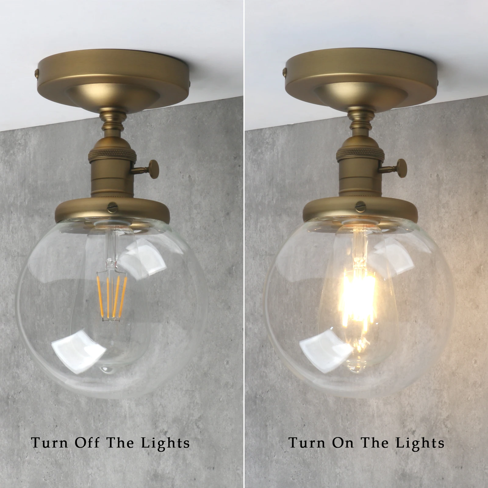 Imagem -04 - Phansthy Vintage Industrial Teto Luz Mini Rodada Globo de Vidro Transparente Semi Flush Mount Fixture Antique 59