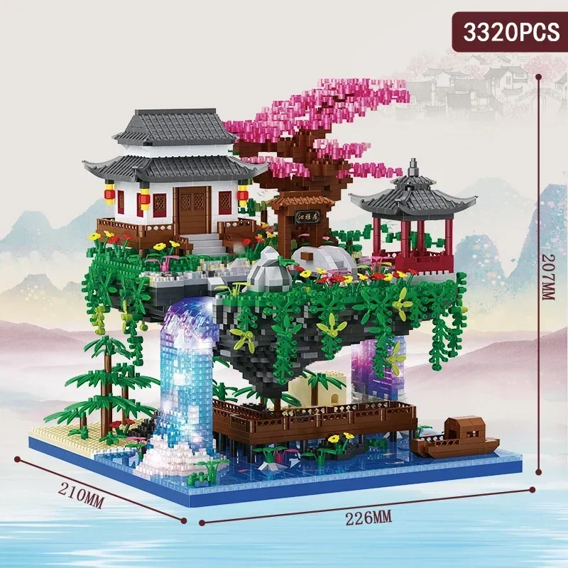 Balody 16260 World Architecture 3D Mini Diamond Waterfall Pool Building Block MOC Mini Street View Sakura Tree House Brick Gifts