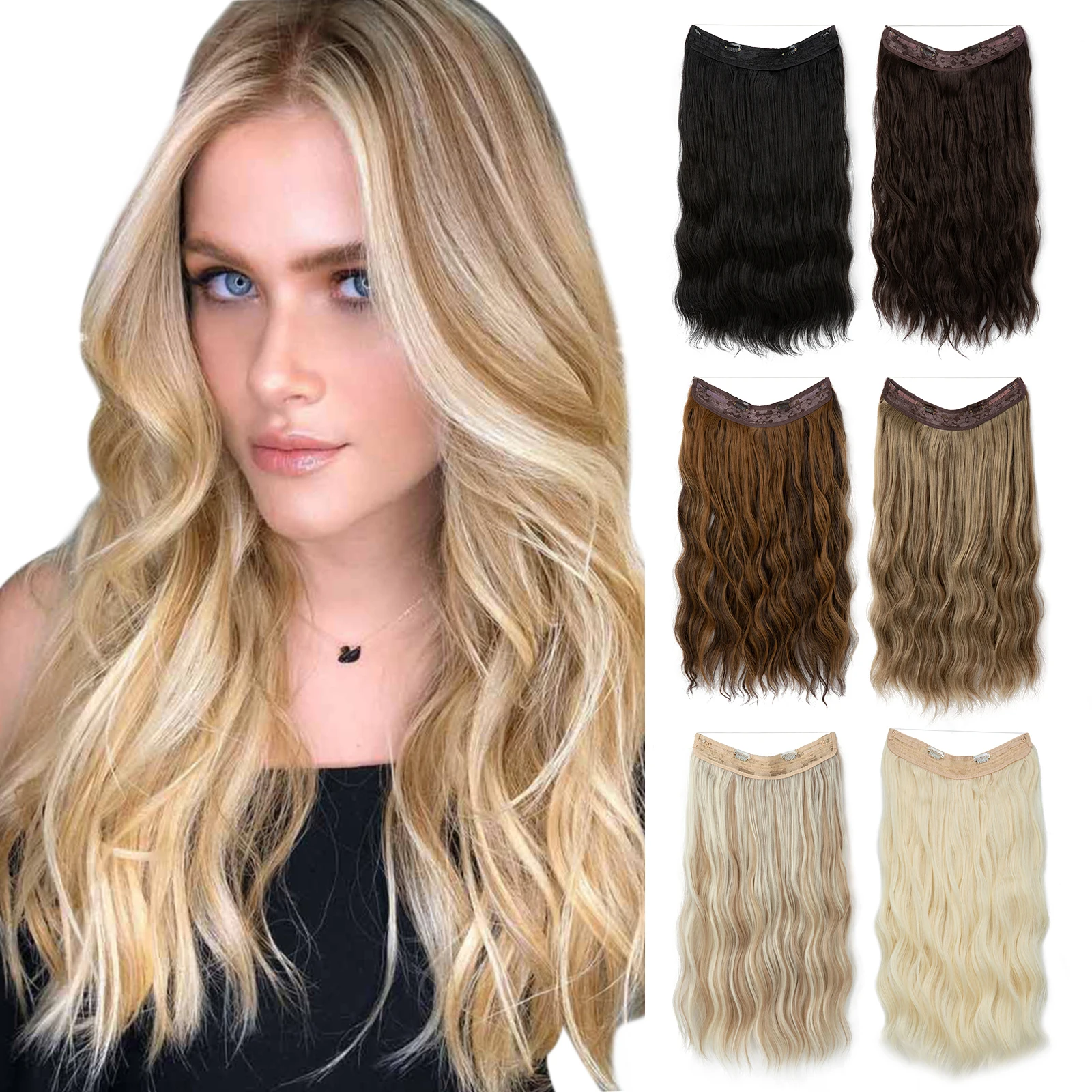 

Elegant Synthetic Invisible Clip In Hair Extensions Daily Use Wire With Clips Hairpiece Natural Ombre Hair Wig Fake Hair Piece