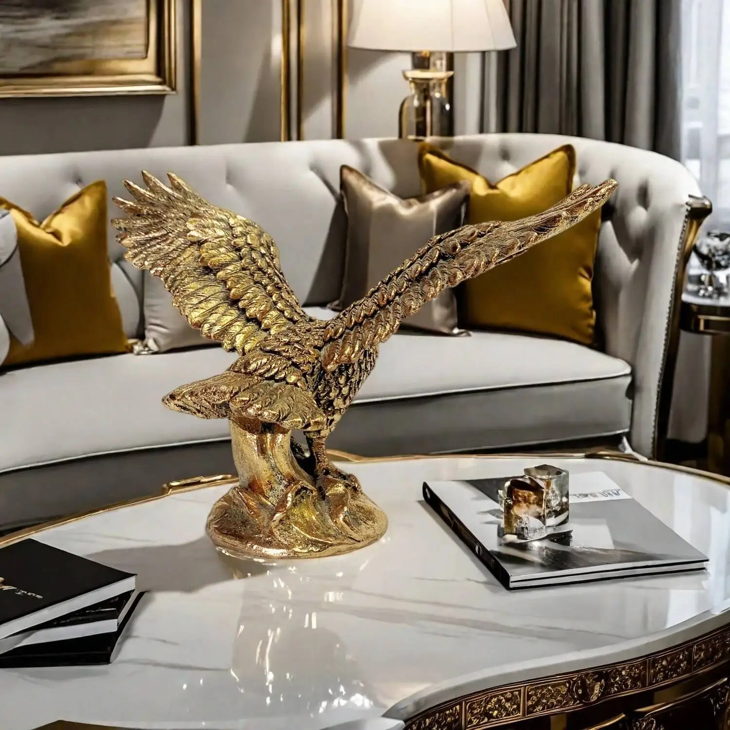 Golden Eagle Ornament Eagle Bird Statue Resin Handicrafts Golden Bird Hawk Raven Decorative Figurines Home Decoration