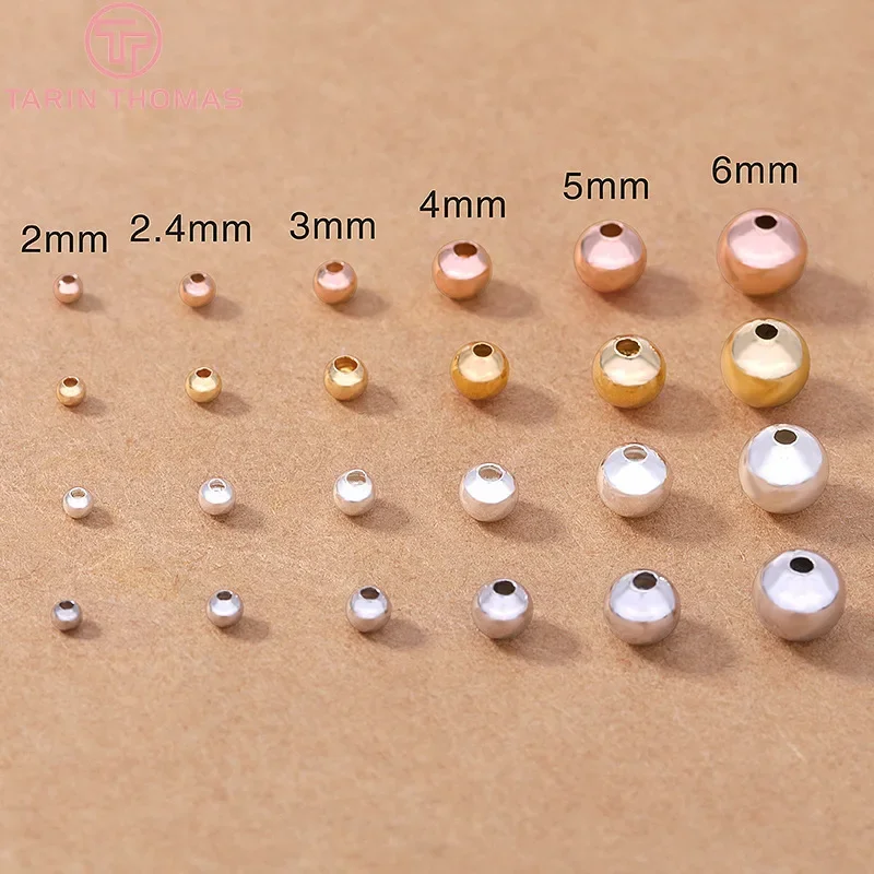 (3535)50PCS 2MM 3MM 4MM 5MM 6MM 24K Gold Color Brass Round Beads Bracelet Beads High Quality Diy Jewelry Accessories