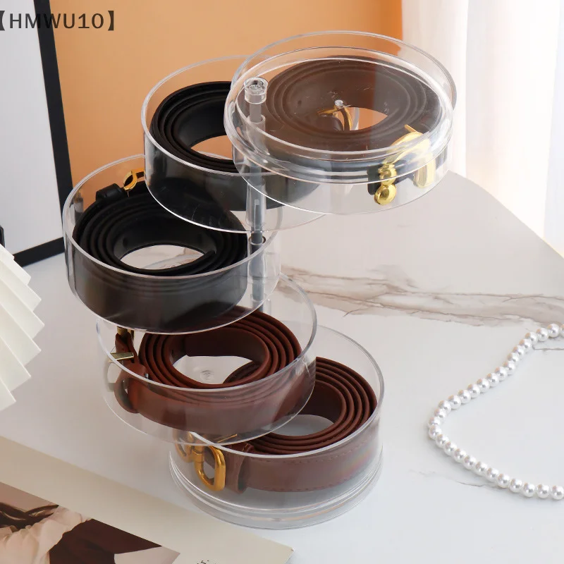 Acrylic Clear Round Storage Box Stackable Belt Rack Display Holder For Watch Jewelry Cosmetics Bracelets Rings Craft Toys Ties