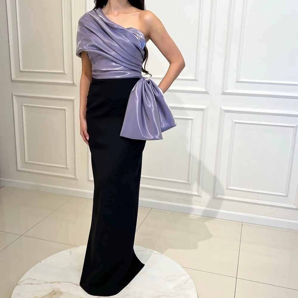 

One Shoulder Floor Length Classic Celebrity Dress Straight Jersey Short Sleeves Pleats Sweep Train Dresses For Formal Occasions