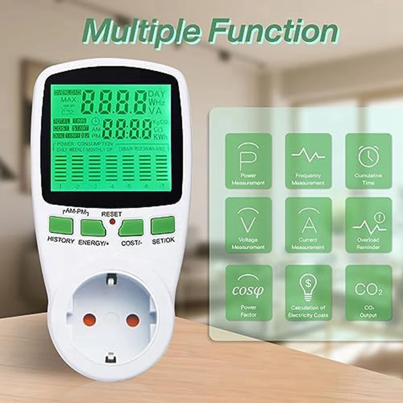 1 Piece Plug Electricity Usage Monitor Energy Monitor With LCD Display For Solar System/PV System EU Plug