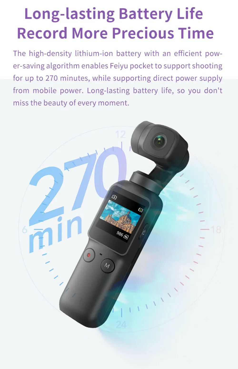 Feiyu Pocket 6 Axis 120 Degree Ultra Wide Angle Video HD 60fp 4k Camera Gimbal Stabilizer For Video Recording