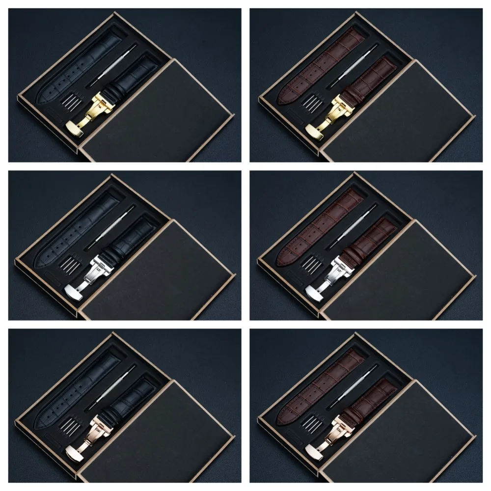 19mm 20mm 21mm 22mm Full Grain Cow Leather Watchband Crocodile Pattern Replacement Watch Belt with Gift Box Adjustable