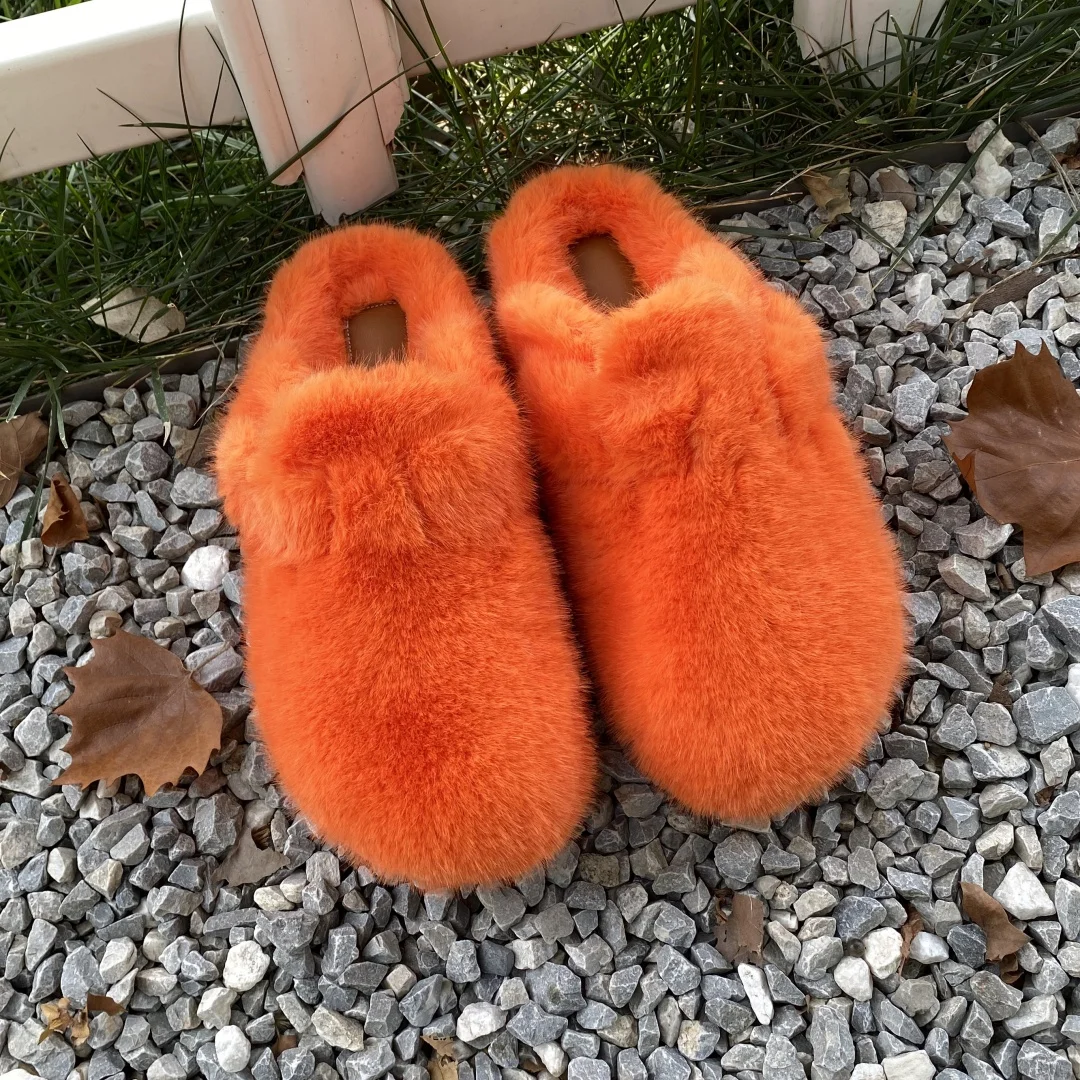 

Fashion Soft plush faux mink fur Womens shoes Hot Women's slippers Thick flat woman sandals Summer furry Women's mules