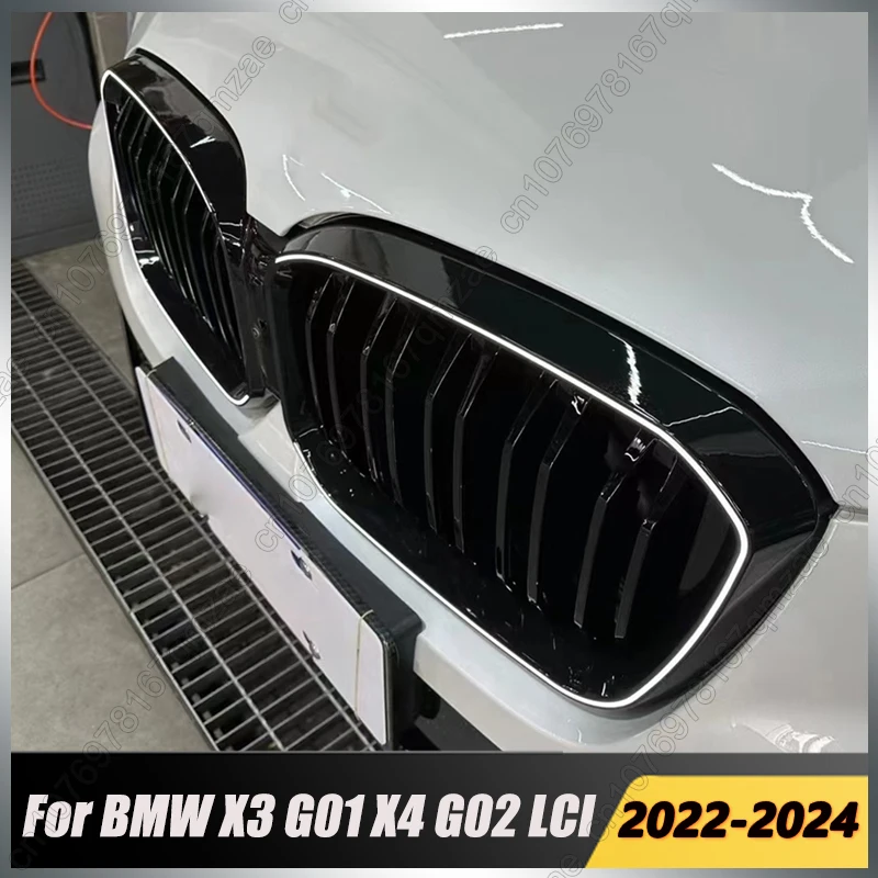 LED Light Grille Front Grilles Car Bumper Kidney Glossy Black Racing Grill For BMW X3/X4 G01 G02 M40i 20i 30i LCI 2022-2024