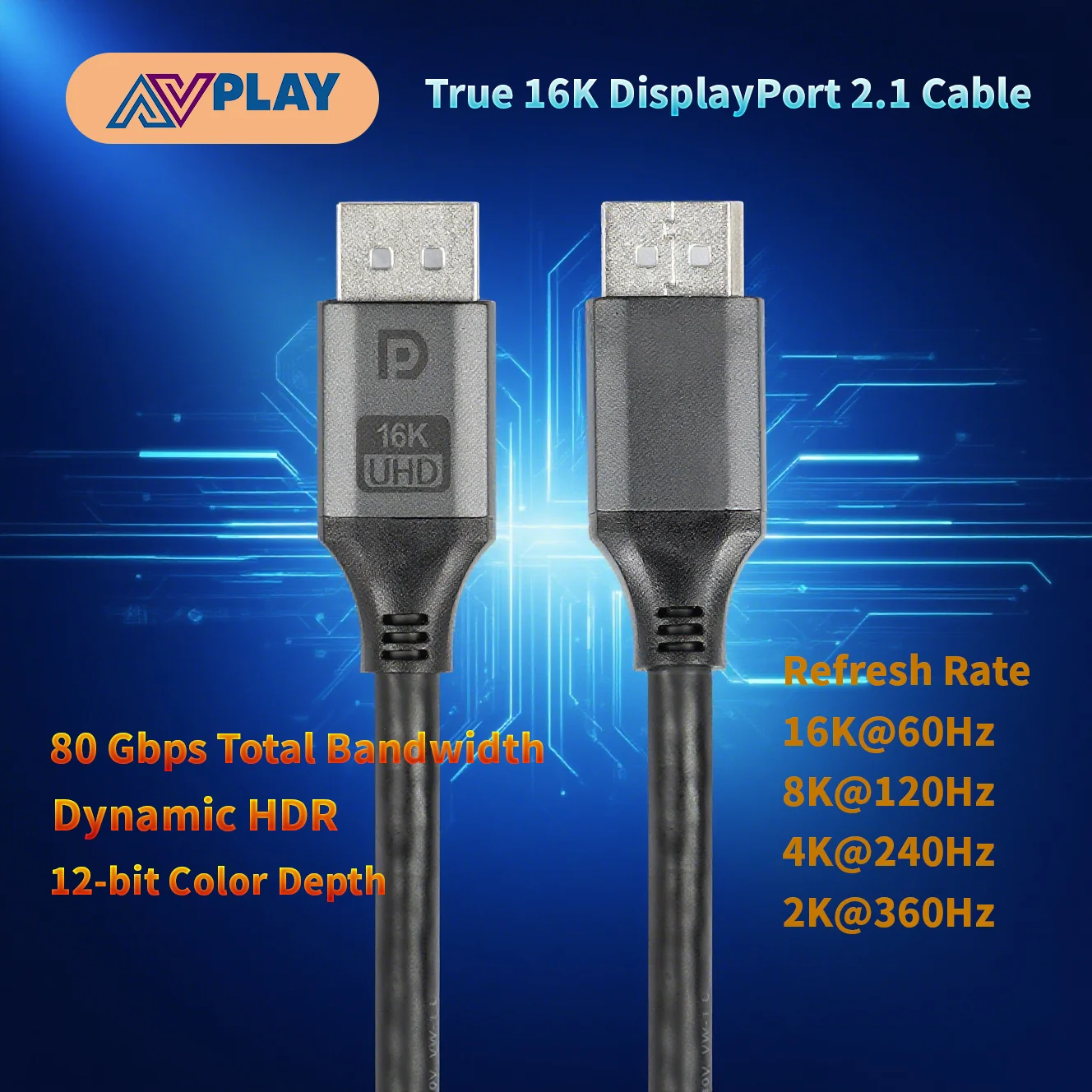 

AVplay DP-80 Оптоволоконный кабель DP 2,1 Монитор 240 Гц Видеокарта Компьютер Высокая четкость 16 К Соединительный кабель для киберспорта