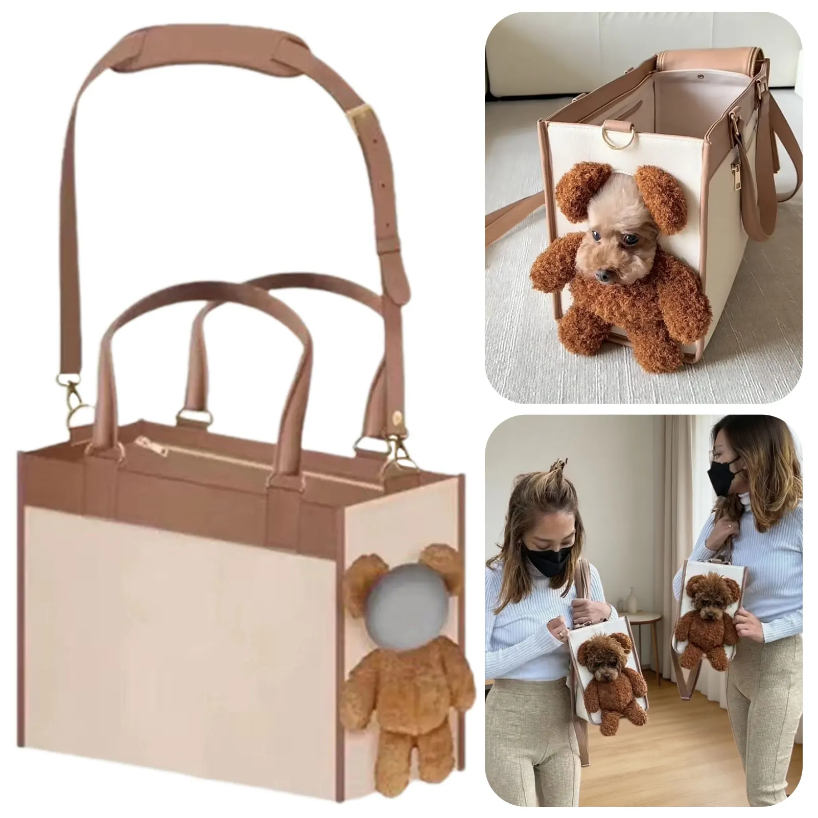 Portable Pet Carrier Tote Bag Adorable Peek-a boo Design Bear Dog Carrier Bag Pet Travel Comfortable Carry For Small Medium Cats