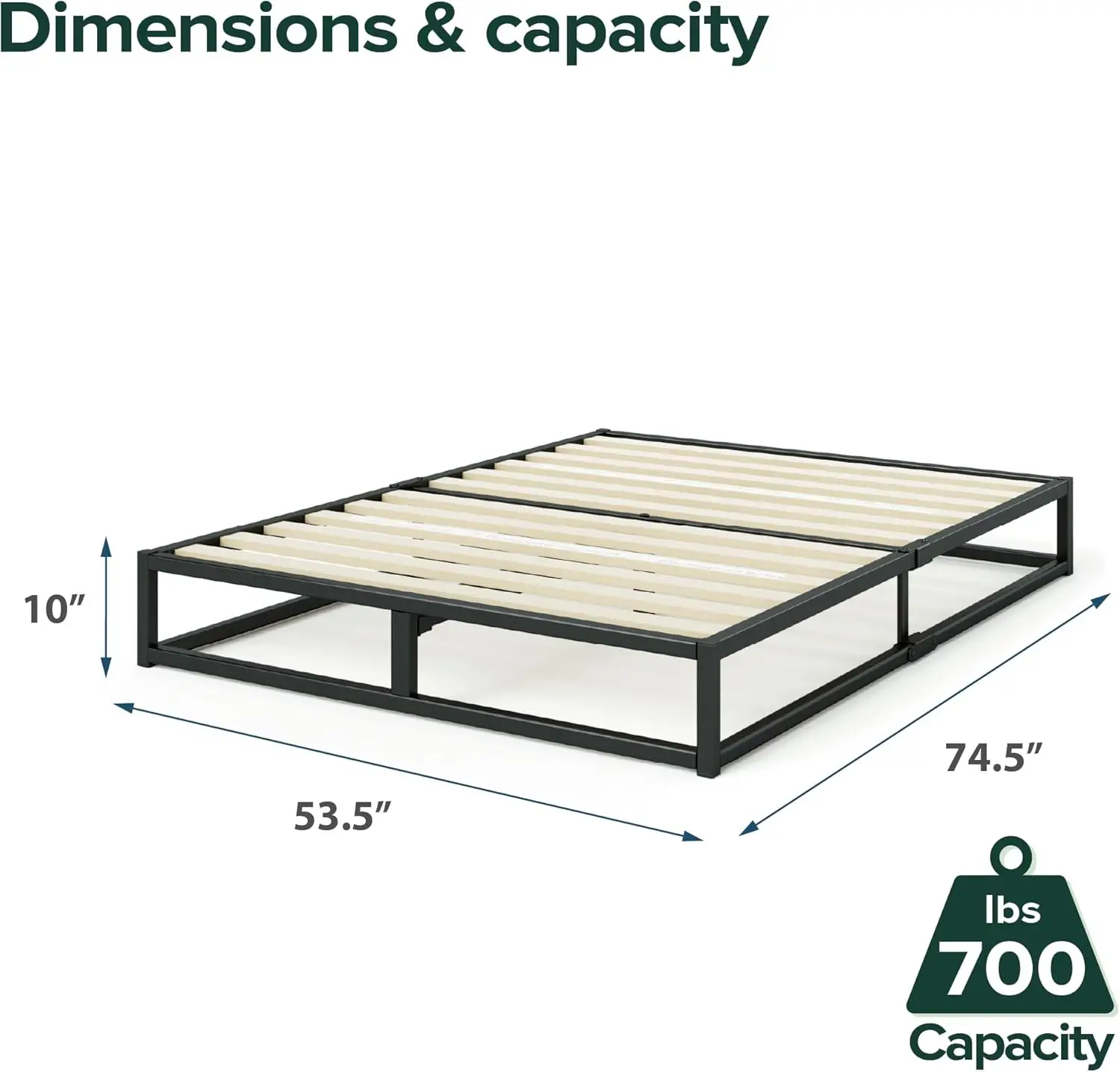 Platform Bed Frame, Wood Slat Support, No Box Spring Needed, Eco Friendly WonderBox(TM) Packaging, Easy Assembly, Black, Full