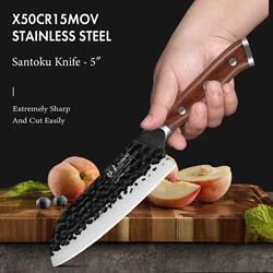 TURWHO 5-inch Japanese Santoku Knife X50Cr15MoV Stainless Steel Kitchen Utility Chef Knife Pro Cutting Meat Fruit Cooking Tools