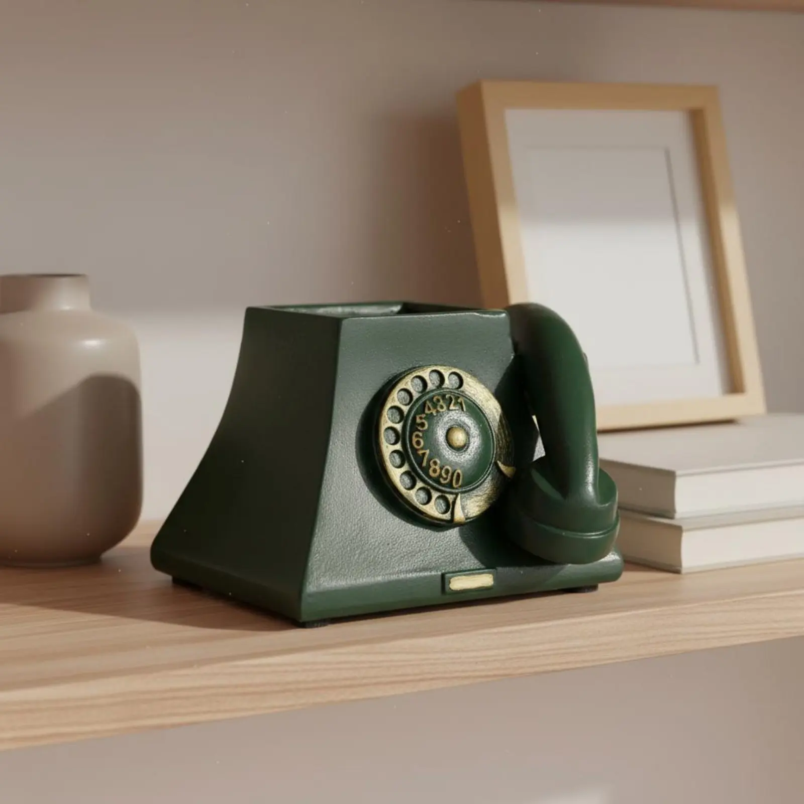 Retro Telephone Plant Pot Resin Material Rotary Phone Flower Pot Vintage Telephone Planter Hand-Painted for Desktop, Bedroom view 6