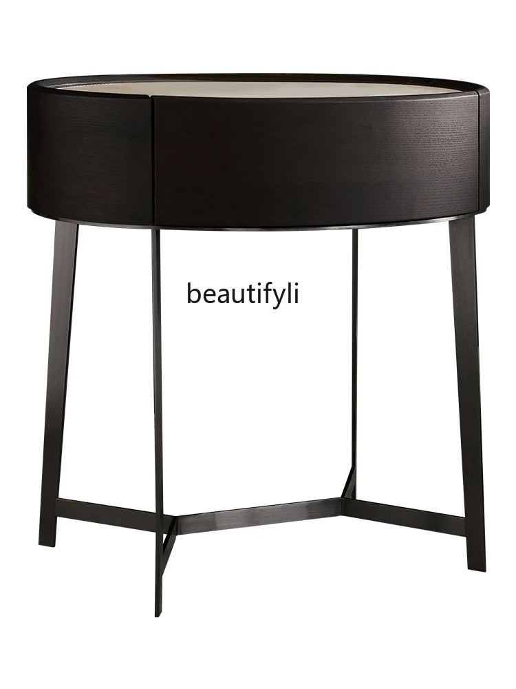 

Italian Minimalist Bedroom Bedside Table Oval Designer Model Modern Light Luxury High-End Bedside Cabinet