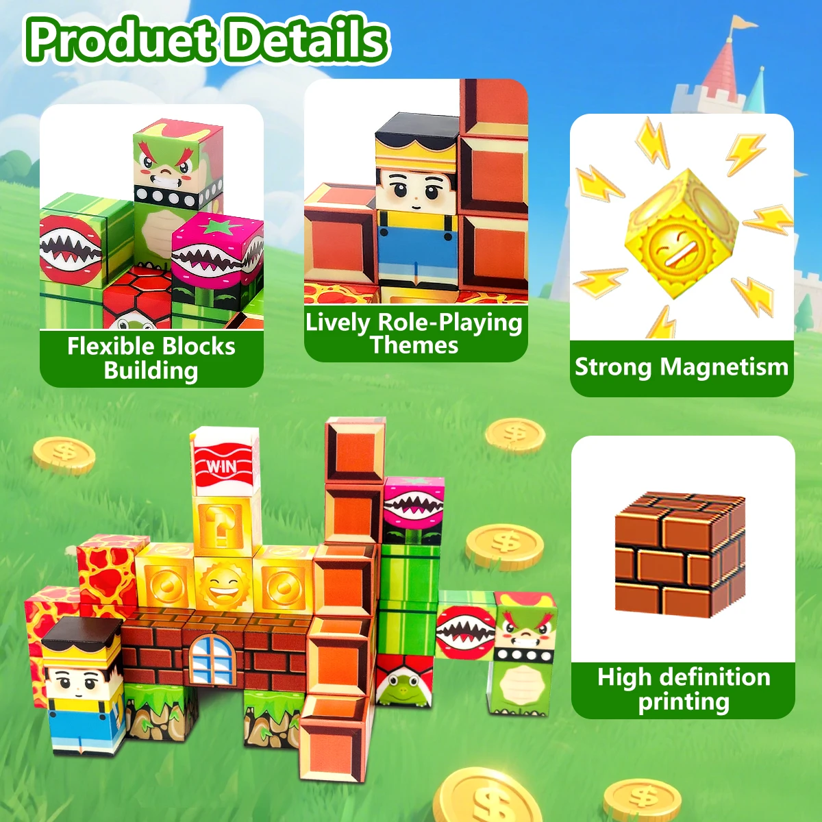 Ensemble de jouets de construction à blocs magnétiques, jouets sensoriels pour enfants en bas âge, pour garçons et filles, jeu de Cubes magnétiques avec boîte de rangement en fer