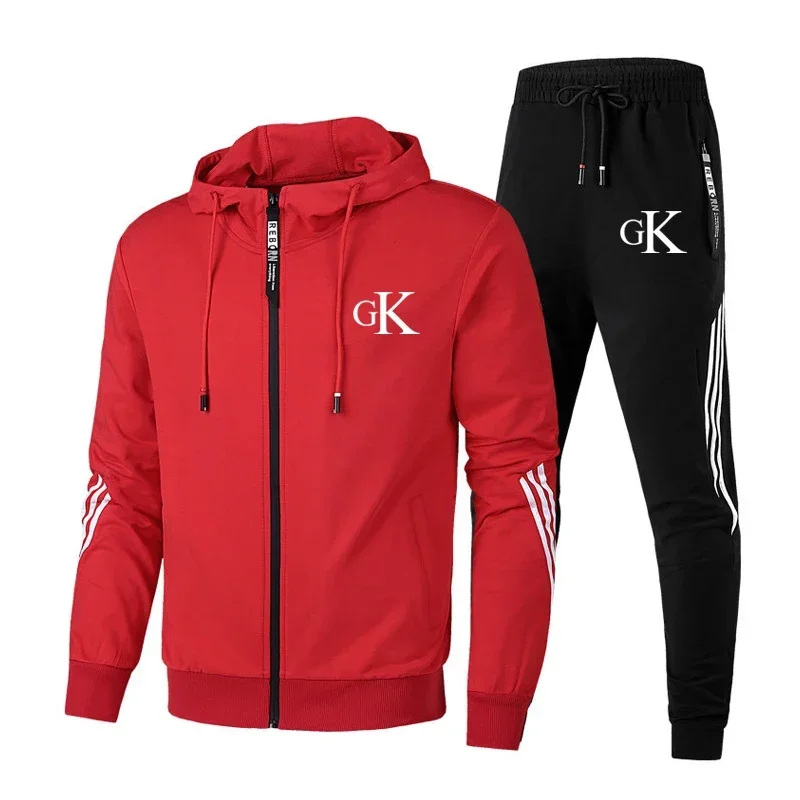 2024 new men\'s zipper hoodie set football uniform zipper hoodie jacket + trousers tracksuit casual sports 2 sets