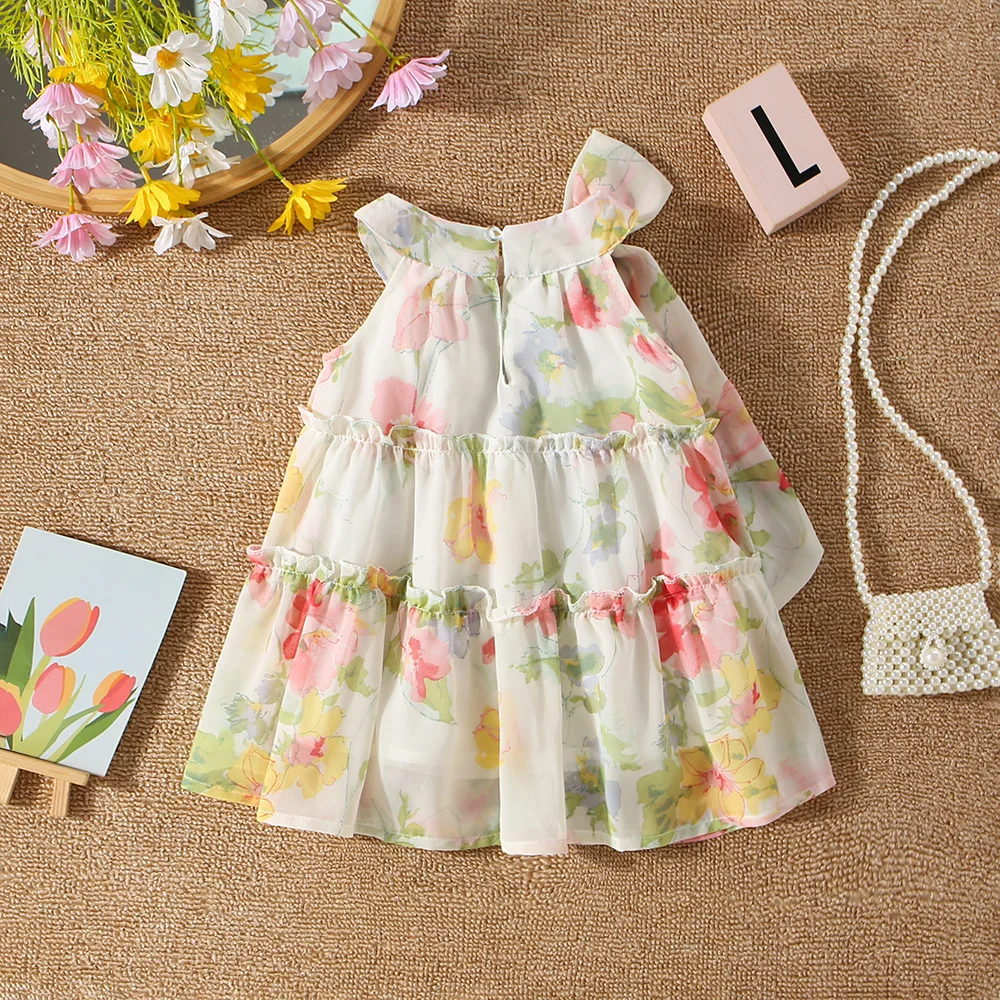 (0-3 Years Old) Summer Baby Girl Bow Princess Thousand Layer Chiffon Dress Girl Flower Sleeveless Beach Dress