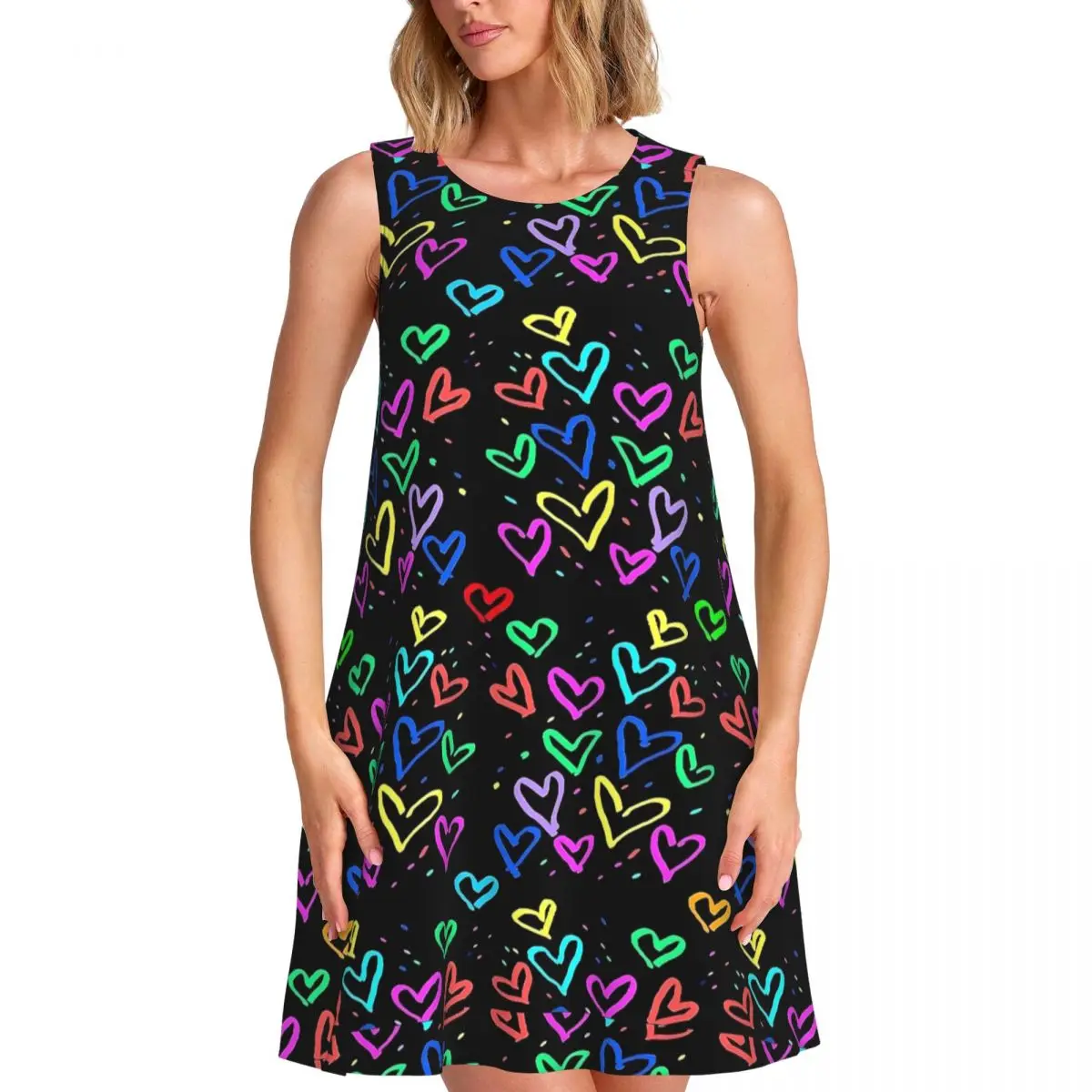 Love Hearts Colorful Print Dress Cute Dresses Day Aesthetic Oversize Casual Dress Hot Sale Ladies Pattern Vestidos