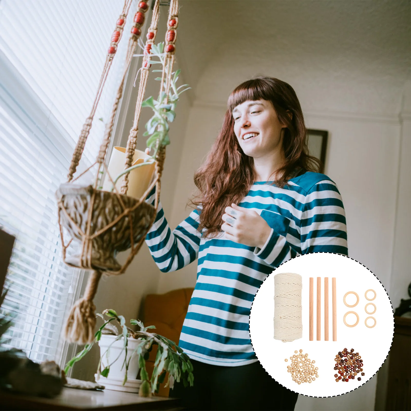 

1 set Diy Hanging Kit Cotton Cord Set For Macrame Tapestry Wall Decor Wood Beads Rope Craft Accessories Rope Kit